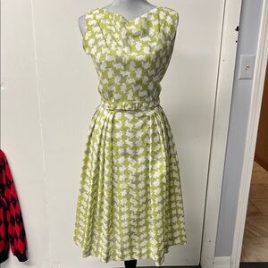 Light Green Vintage Homemade Houndstooth Fit-and-Flare Dress